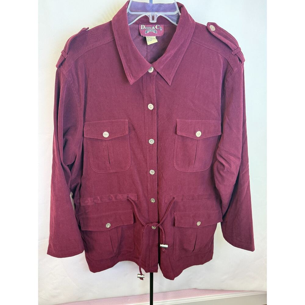 Vintage Denim & Co Burgundy Safari Utility Jacket Boho 90s 1X